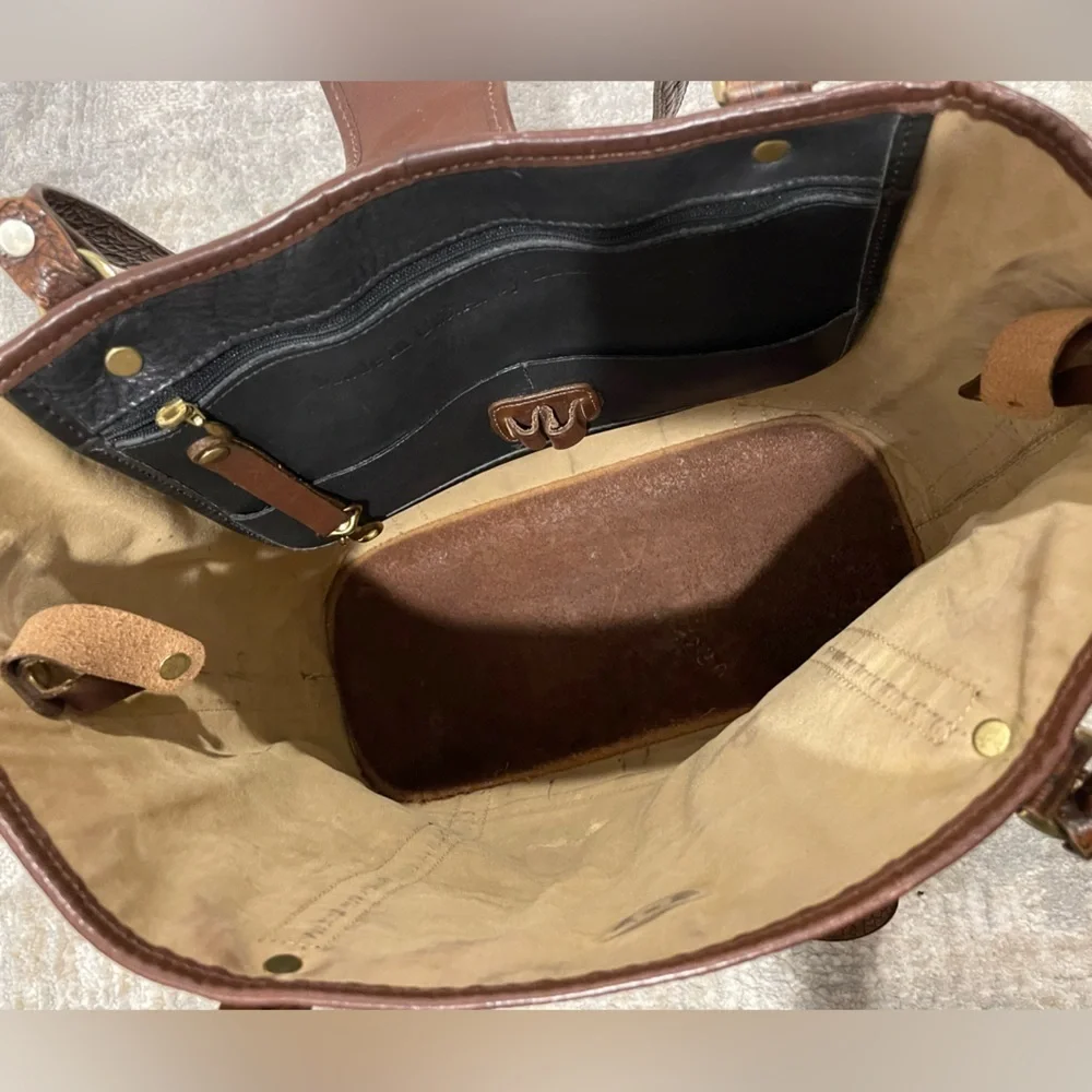 Vintage Brahmin Black Brown Croc Leather Tote Satchel Handbag Shoulder Bag